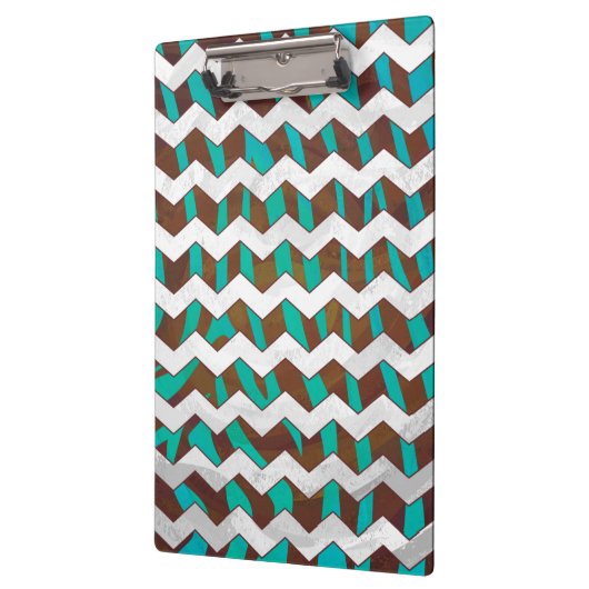 Zebra Chevron Brown en Blauwgroen print Klembord (Links)