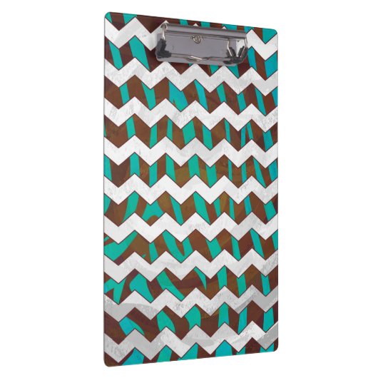 Zebra Chevron Brown en Blauwgroen print Klembord (Rechts)
