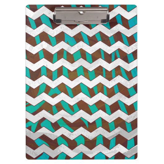 Zebra Chevron Brown en Blauwgroen print Klembord (Voorkant)