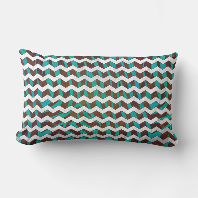 Zebra Chevron Brown en Blauwgroen print Kussen (Voorkant)