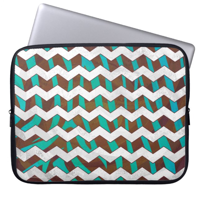 Zebra Chevron Brown en Blauwgroen print Laptop Sleeve (Voorkant)
