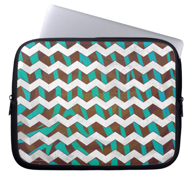 Zebra Chevron Brown en Blauwgroen print Laptop Sleeve (Voorkant)