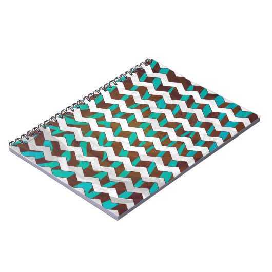 Zebra Chevron Brown en Blauwgroen print Notitieboek (Linkerzijde)
