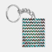 Zebra Chevron Brown en Blauwgroen print Sleutelhanger (Voorkant Links)