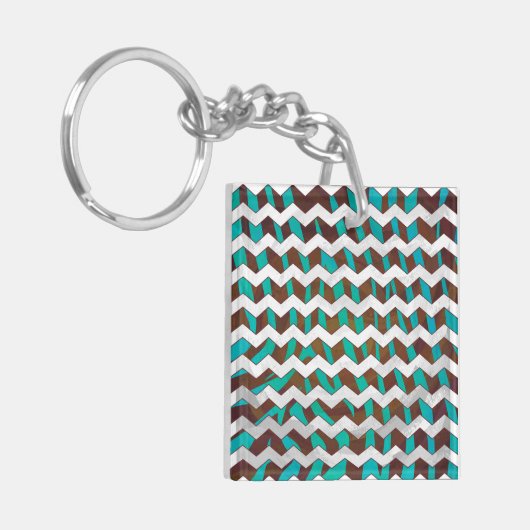 Zebra Chevron Brown en Blauwgroen print Sleutelhanger (Voorkant Links)