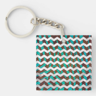 Zebra Chevron Brown en Blauwgroen print Sleutelhanger