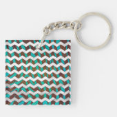 Zebra Chevron Brown en Blauwgroen print Sleutelhanger (Achterkant)