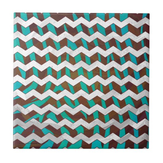 Zebra Chevron Brown en Blauwgroen print Tegeltje (Voorkant)