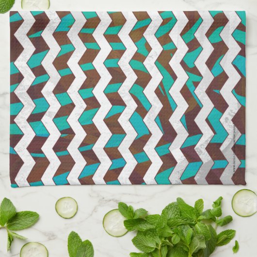 Zebra Chevron Brown en Blauwgroen print Theedoek (Gevouwen)