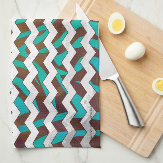 Zebra Chevron Brown en Blauwgroen print Theedoek (Quarter Fold)