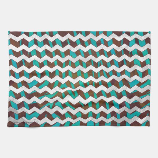Zebra Chevron Brown en Blauwgroen print Theedoek (Horizontaal)