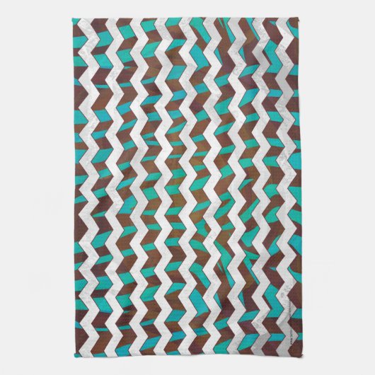 Zebra Chevron Brown en Blauwgroen print Theedoek (Verticaal)