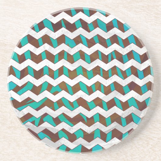 Zebra Chevron Brown en Blauwgroen print Zandsteen Onderzetter (Voorkant)