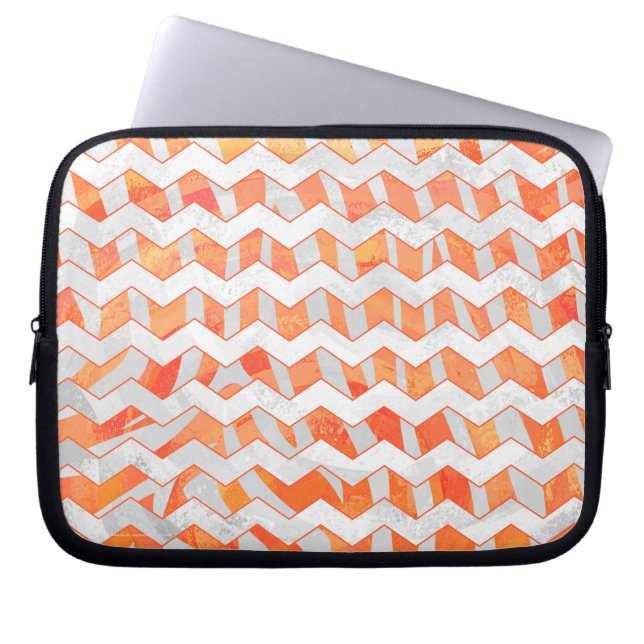 Zebra Chevron Oranje en wit Laptop Sleeve (Voorkant)