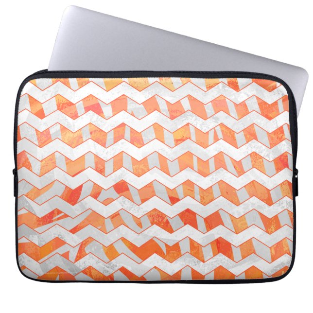 Zebra Chevron Oranje en wit Laptop Sleeve (Voorkant)