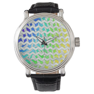 Zebra Chevron Rainbow en White Print Horloge