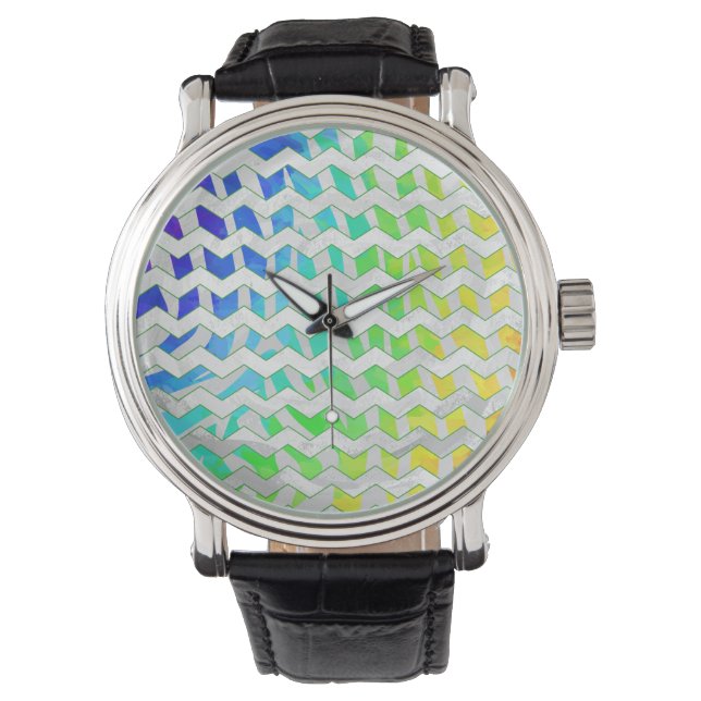 Zebra Chevron Rainbow en White Print Horloge (Voorkant)