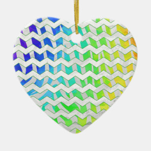 Zebra Chevron Rainbow en White Print Keramisch Ornament
