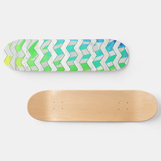 Zebra Chevron Rainbow en White Print Skateboard (Horizontaal)