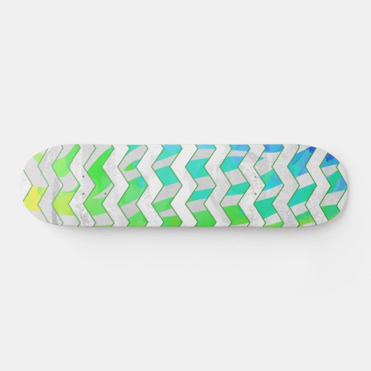 Zebra Chevron Rainbow en White Print Skateboard (Horizontaal)
