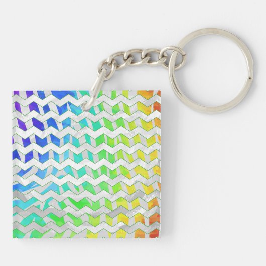 Zebra Chevron Rainbow en White Print Sleutelhanger (Achterkant)