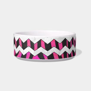 Zebra Chevron Zwart en Hot Roze Voerbakje