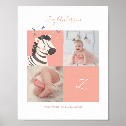 Zebra Confetti• Alfabet Monogram Cute Baby Shower Poster (Voorkant)
