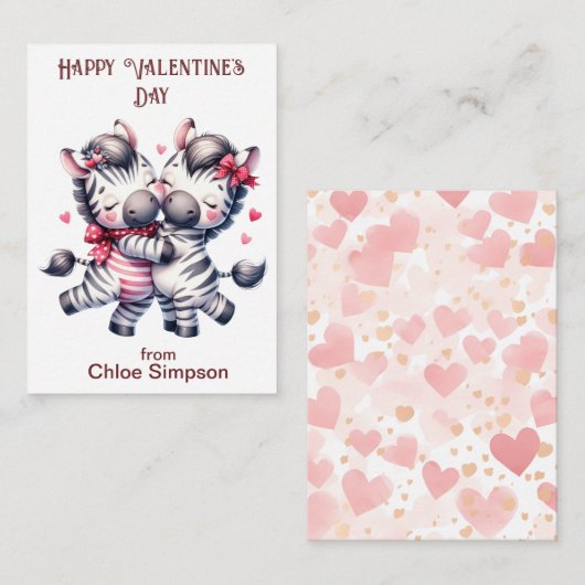 Zebra Couple Kind Valentijn Classroom Party Notitiekaartje (Voorkant / Achterkant)