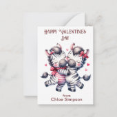 Zebra Couple Kind Valentijn Classroom Party Notitiekaartje (Voorkant)