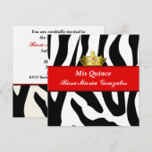 Zebra Crown Quinceañera Uitnodiging (Voorkant / Achterkant)