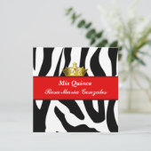 Zebra Crown Quinceañera Uitnodiging (Staand voorkant)