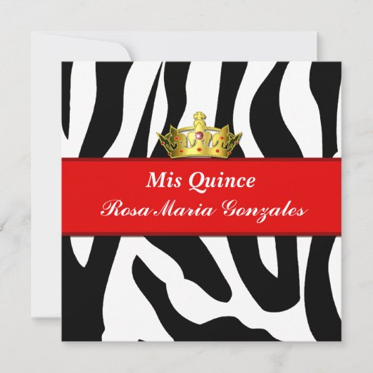 Zebra Crown Quinceañera Uitnodiging (Voorkant)