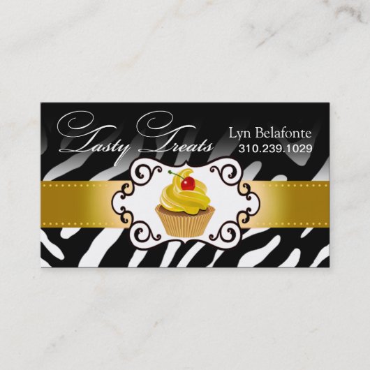 Zebra Cupcake Lijst "Tasty Trees" goud Visitekaartje (Voorkant)