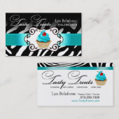 Zebra Cupcake Lijst "Tasty Tres" aqua Visitekaartje (Voorkant / Achterkant)