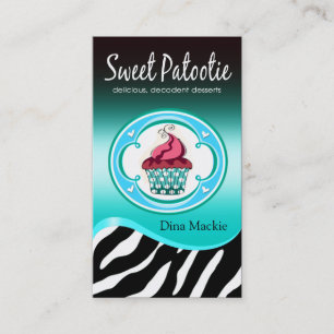 Zebra Cupcake Logo "Sweet Patootie" aqua Visitekaartje