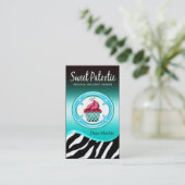 Zebra Cupcake Logo "Sweet Patootie" aqua Visitekaartje (Staand voorkant)