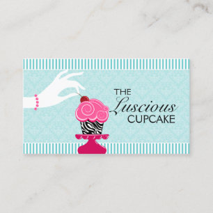 Zebra Cupcake Turquoise Damask Bakery Visitekaartje
