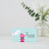 Zebra Cupcake Turquoise Damask Bakery Visitekaartje (Staand voorkant)