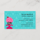 Zebra Cupcake Turquoise Damask Bakery Visitekaartje (Achterkant)