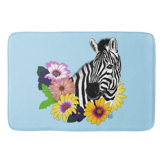 Zebra Daisies Blauw Badmat (Voorkant)