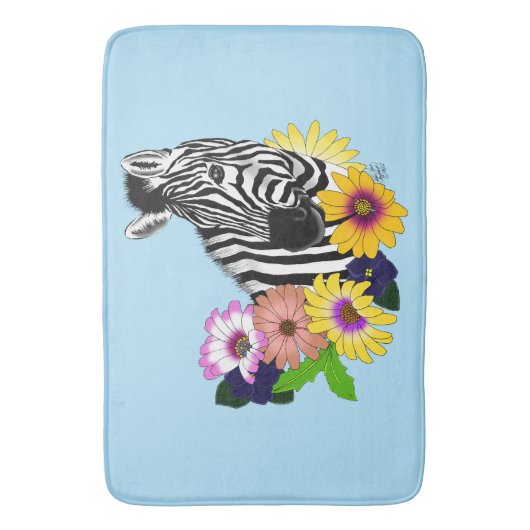 Zebra Daisies Blauw Badmat (Voorkant Verticaal)