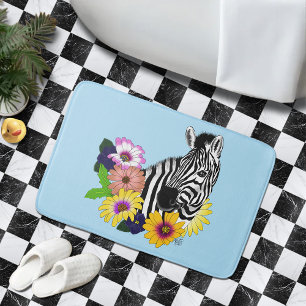 Zebra Daisies Blauw Badmat
