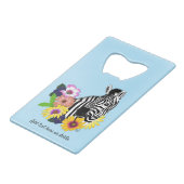 Zebra Daisies Blauw Creditkaart Flessenopener (Voorkant Gekanteld)