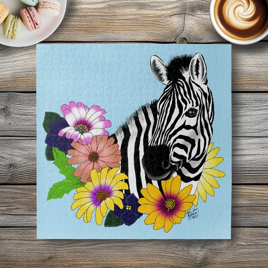 Zebra Daisies Blauw Legpuzzel