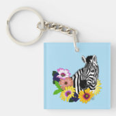 Zebra Daisies Blauw Sleutelhanger (Voorkant)