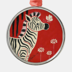 Zebra, Daisies en Butterfly Metalen Ornament