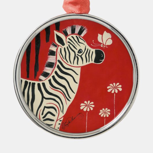 Zebra, Daisies en Butterfly Metalen Ornament (Voorkant)
