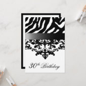 Zebra Damask Fabulous 30th Birthday for Kimberly E Kaart (Voorkant / Achterkant in situ)