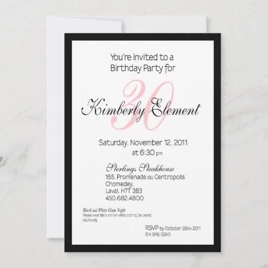 Zebra Damask Fabulous 30th Birthday for Kimberly E Kaart (Achterkant)