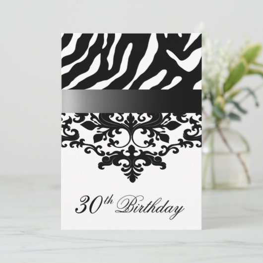 Zebra Damask Fabulous 30th Birthday Party Kaart (Staand voorkant)